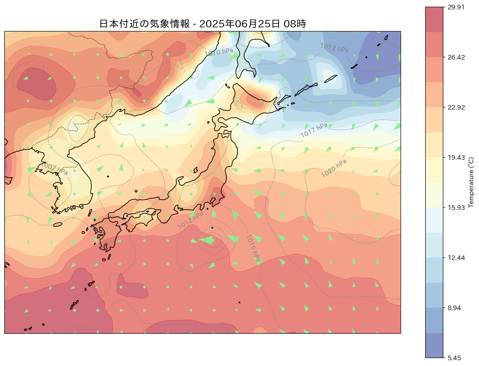 2025年6月25日8時の気象マップ